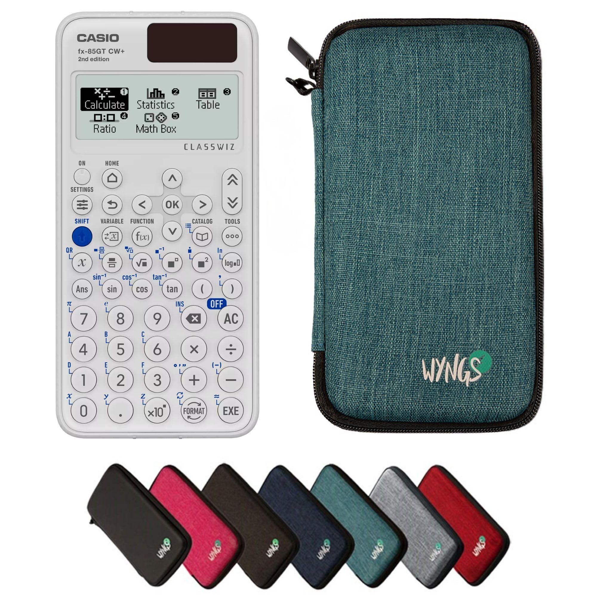 Casio fx-85GTCW+ White including a WYNGS protective case in Turquoise - Basic Set