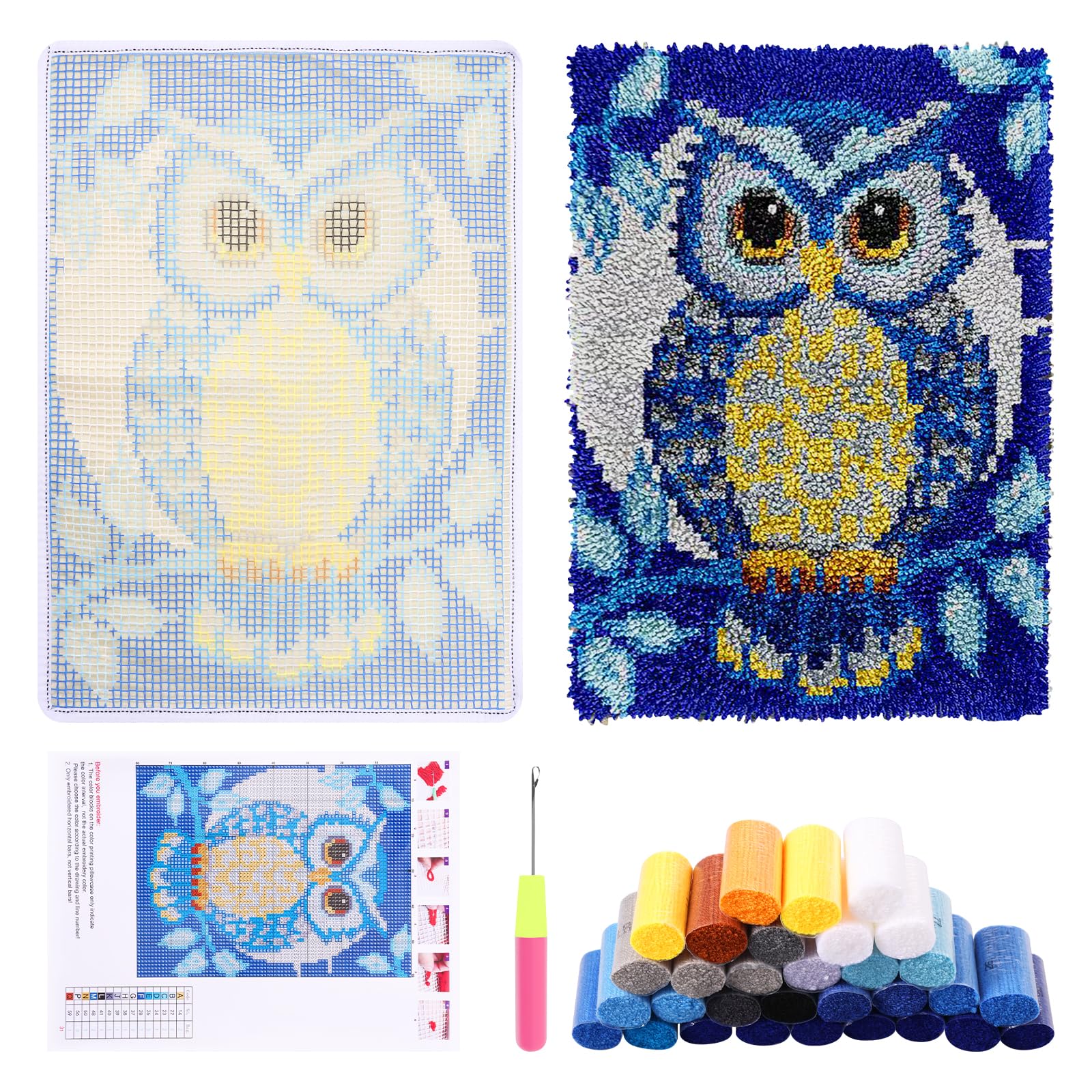Latch Hook Rug Kit for Adults DIY Pre Printed Canvas Carpet Making Sets