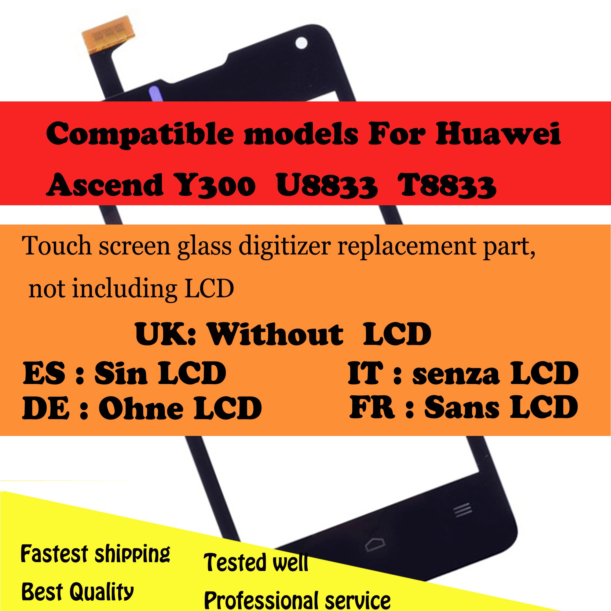 Kit Ricambio Touch Screen + Vetro Per Huawei Ascend Y3 (Y360), Nero, Con Giraviti