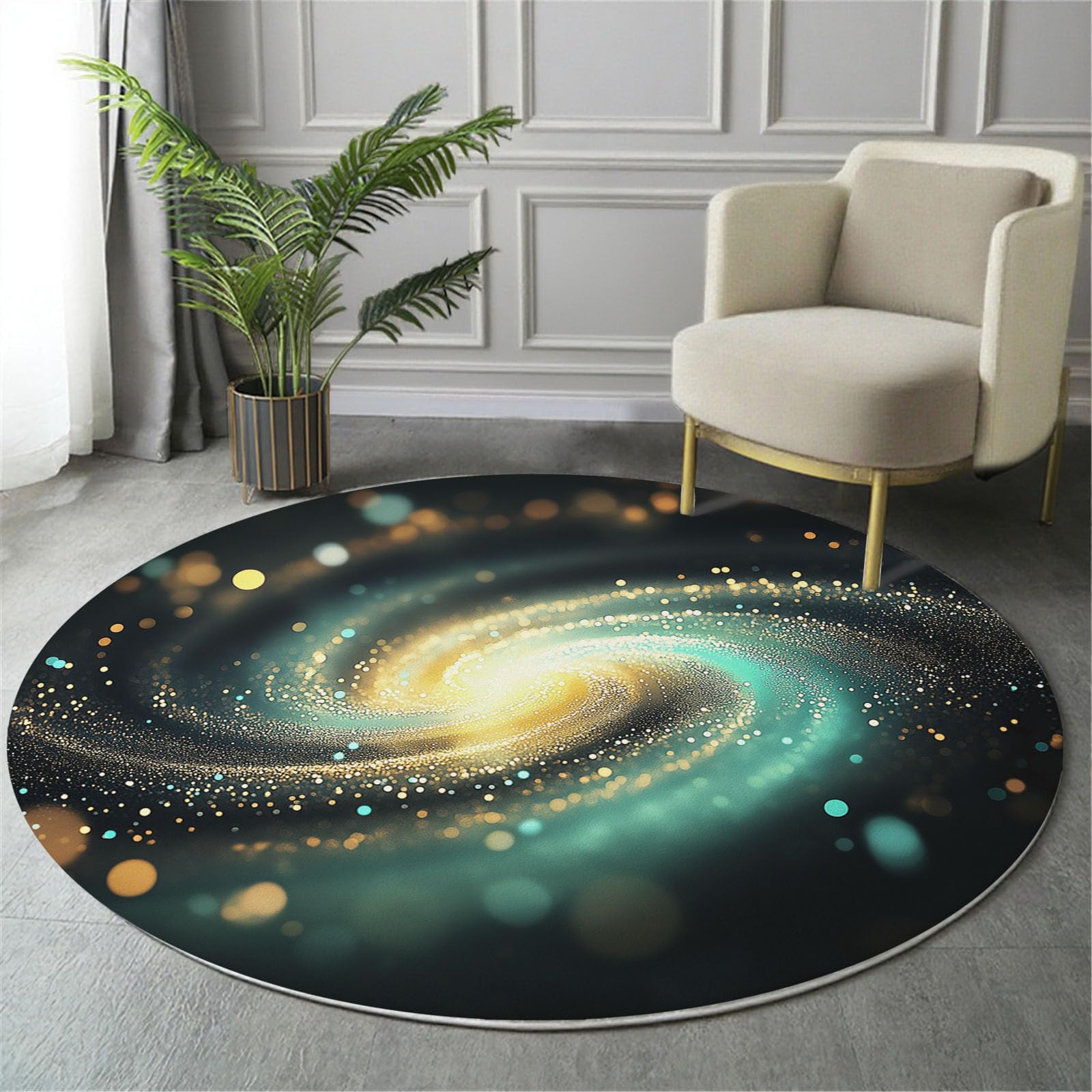Tapis de zone ronde galaxie spirale cyan clair Ø 200cm pour le salon