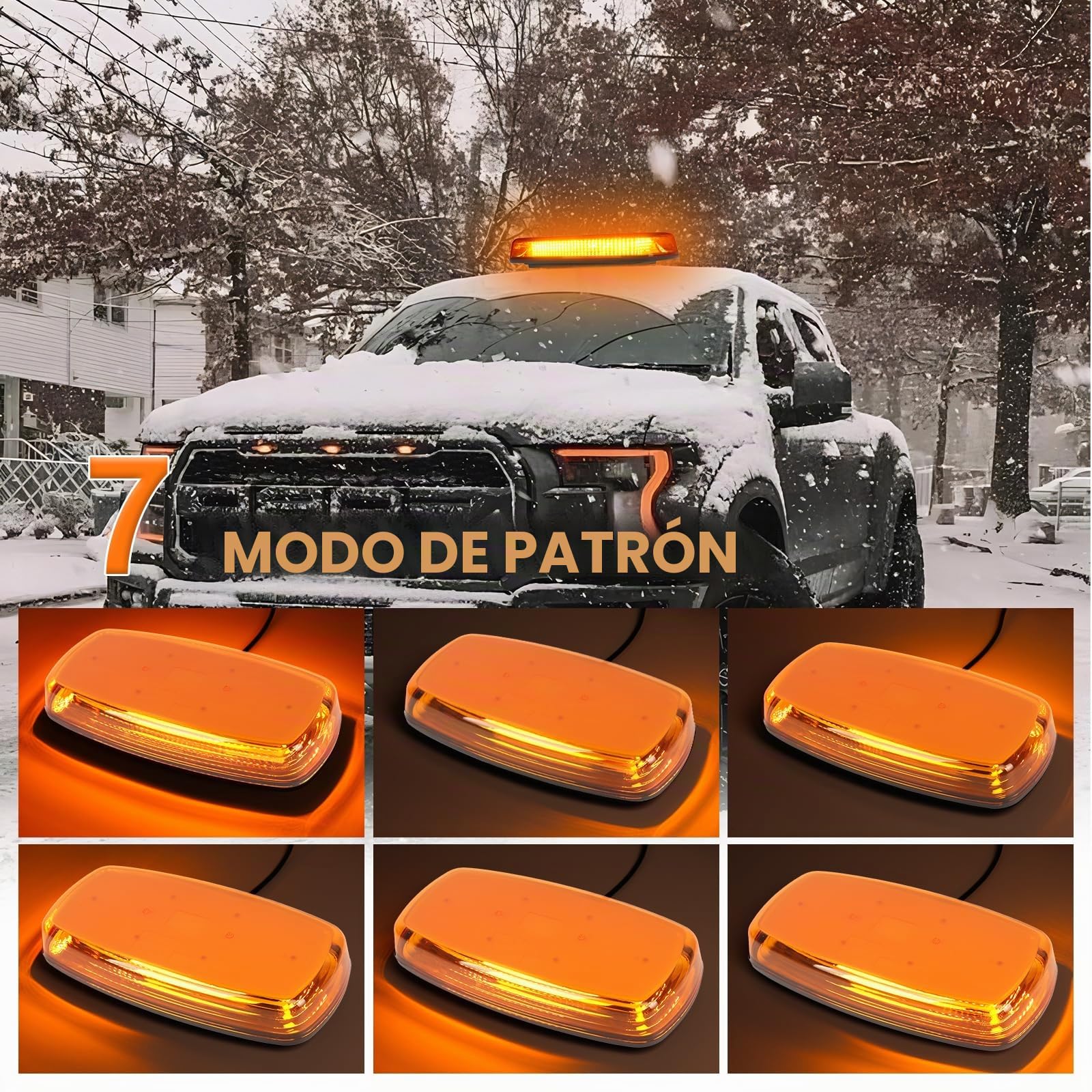 AOHEWEI Barra de Luces Estroboscópicas Ámbar LED, 84 LEDs 7 Modos de Destello Luz de Advertencia de Emergencia para Vehículos, IP67 con Base Magnética para 12V/24V Remolques Vehículos de Construcción