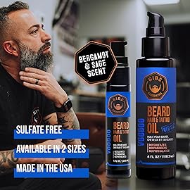 GIBS Grooming VooDoo Prince Beard, Hair & Tattoo Oil  All-Natural with Bergamot, Sandalwood & Sage Scent-Softens, Strengthens Beard & Moisturizes Skin - 4 oz