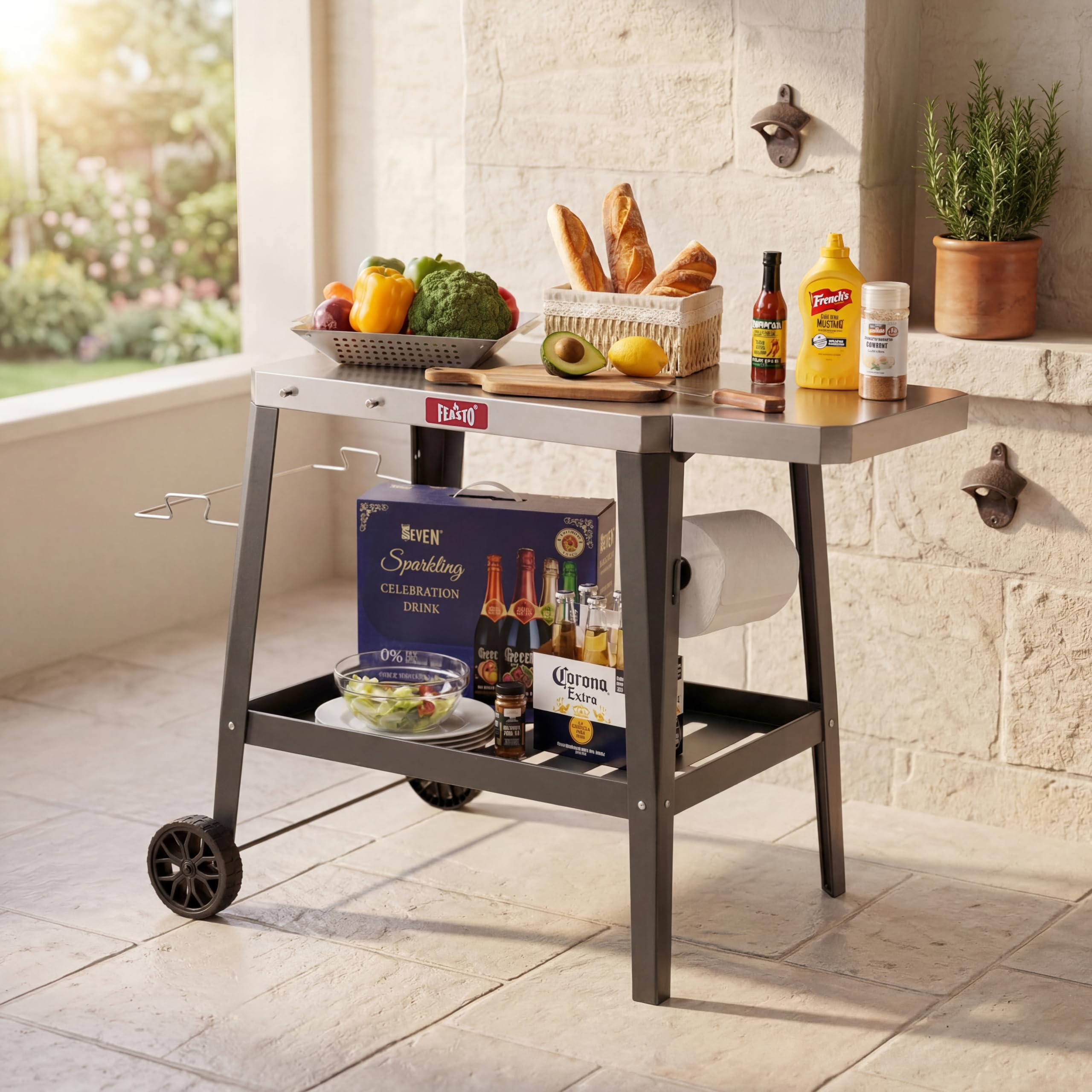 Feasto Grillwagen mit Klappbarem Beistelltisch, 95x67x80cm, grau