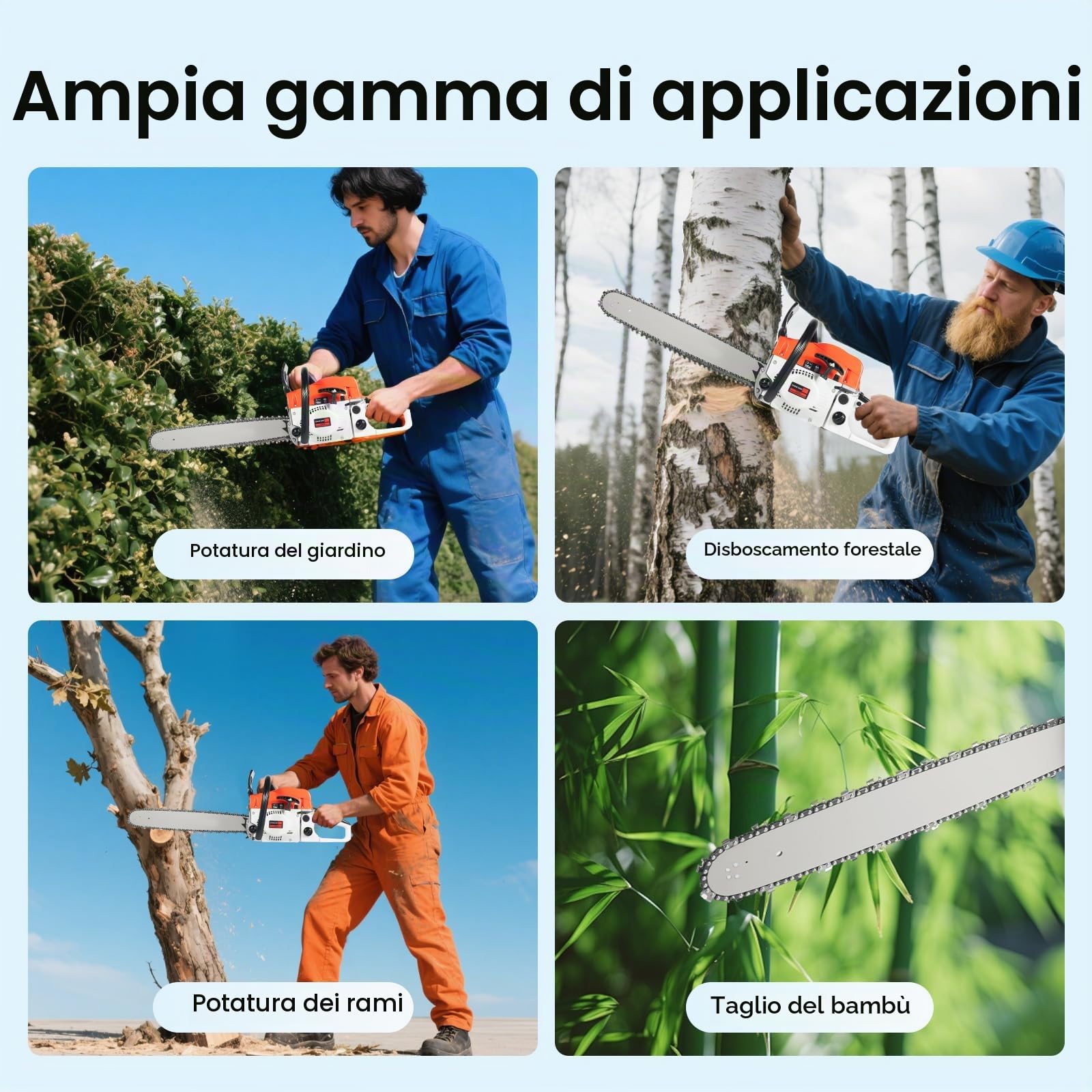 Motosega a benzina, motore 2 tempi 52cc, con lunghezza lama 51 cm & avviamento facile, lubrificazione automatica della catena, ideale per legna da ardere, potatura e manutenzione del giardino