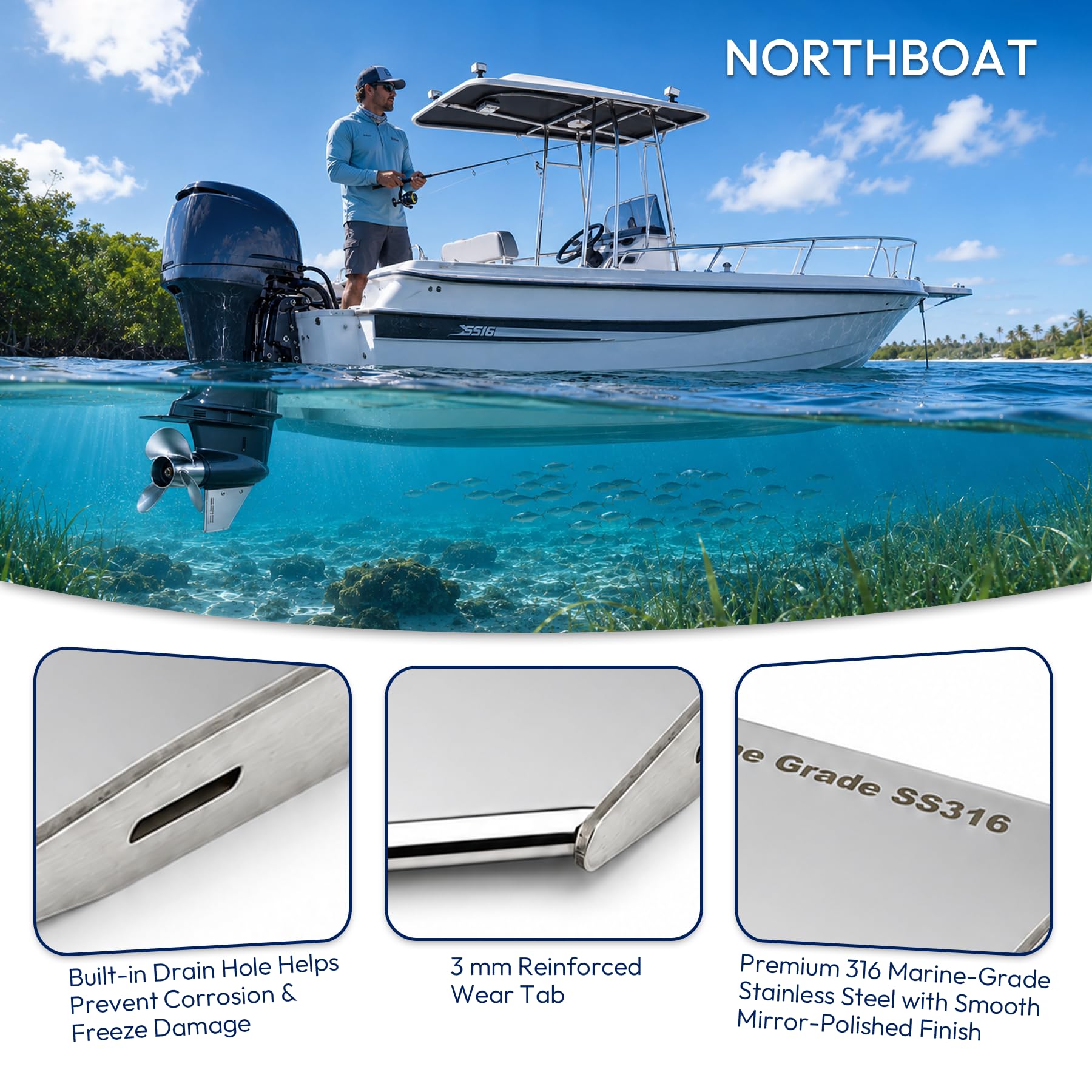 Protector de pinchos para motor MerCruiser Bravo 1 y 3 1990 en adelante, NO.1900, protector de pestaña de desgaste de acero inoxidable, sustituye a 27051