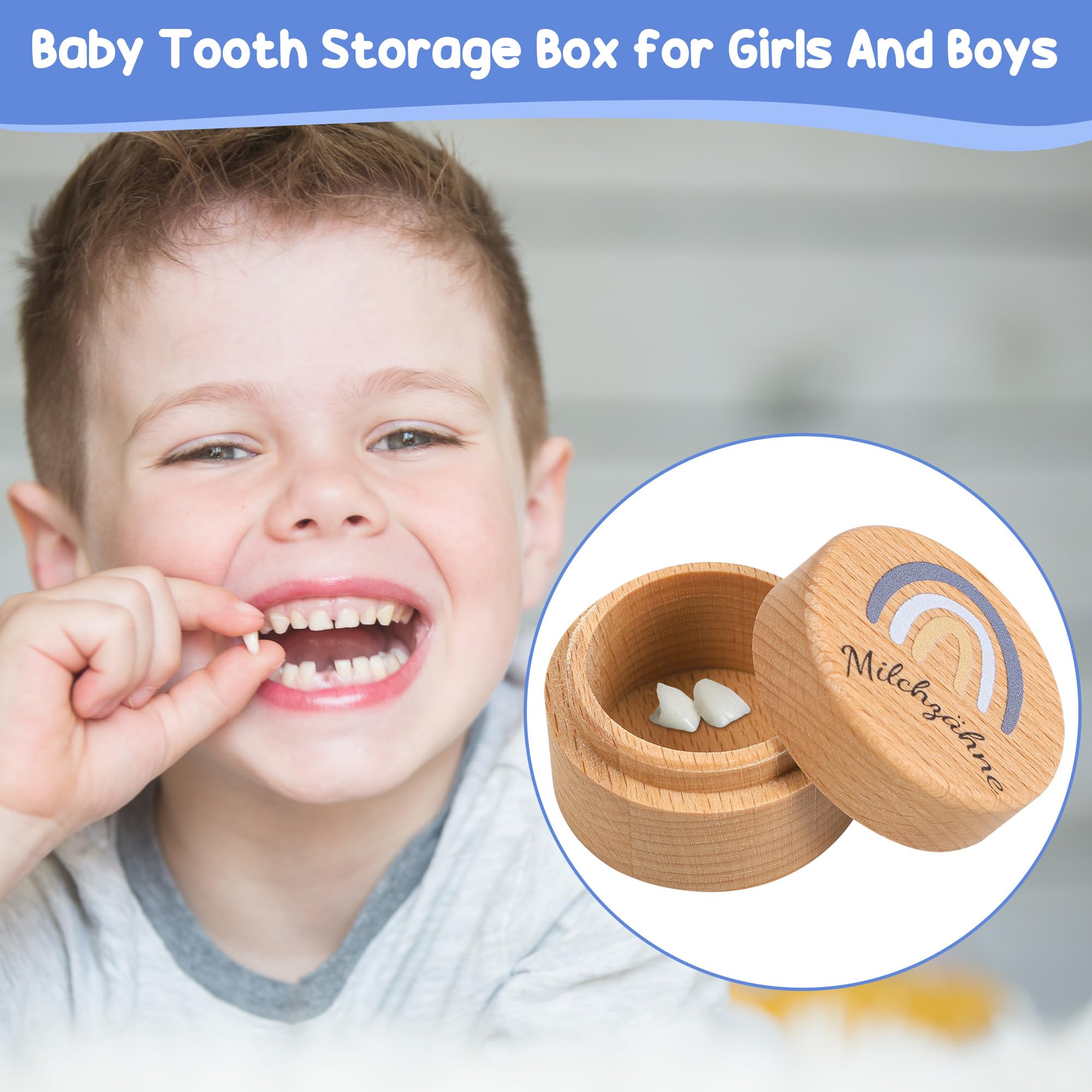 Lot De 2 Boîtes à Dents De Lait En Bois Naturel Pour Enfants - Motif Arc-en-Ciel Bleu Et Rose, Parfait Cadeau Pour Nouveaux Parents Garçons Et Filles
