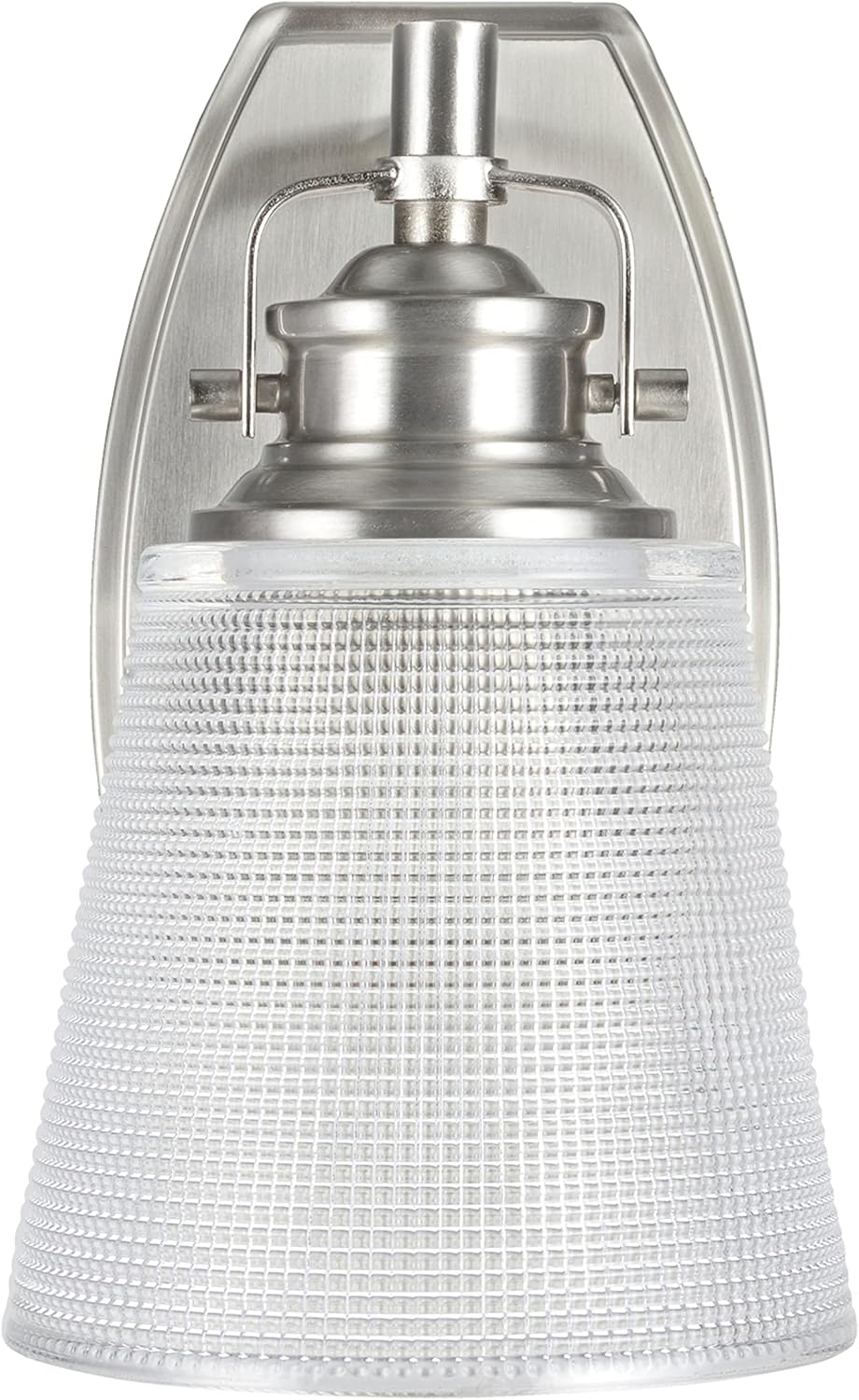 Aspen Creative 62085, One-Light Metal Bathroom Vanity Wall Light Fixture, 5" Wide, Transitional Design in Brushed Nickel with Clear Glass Shade