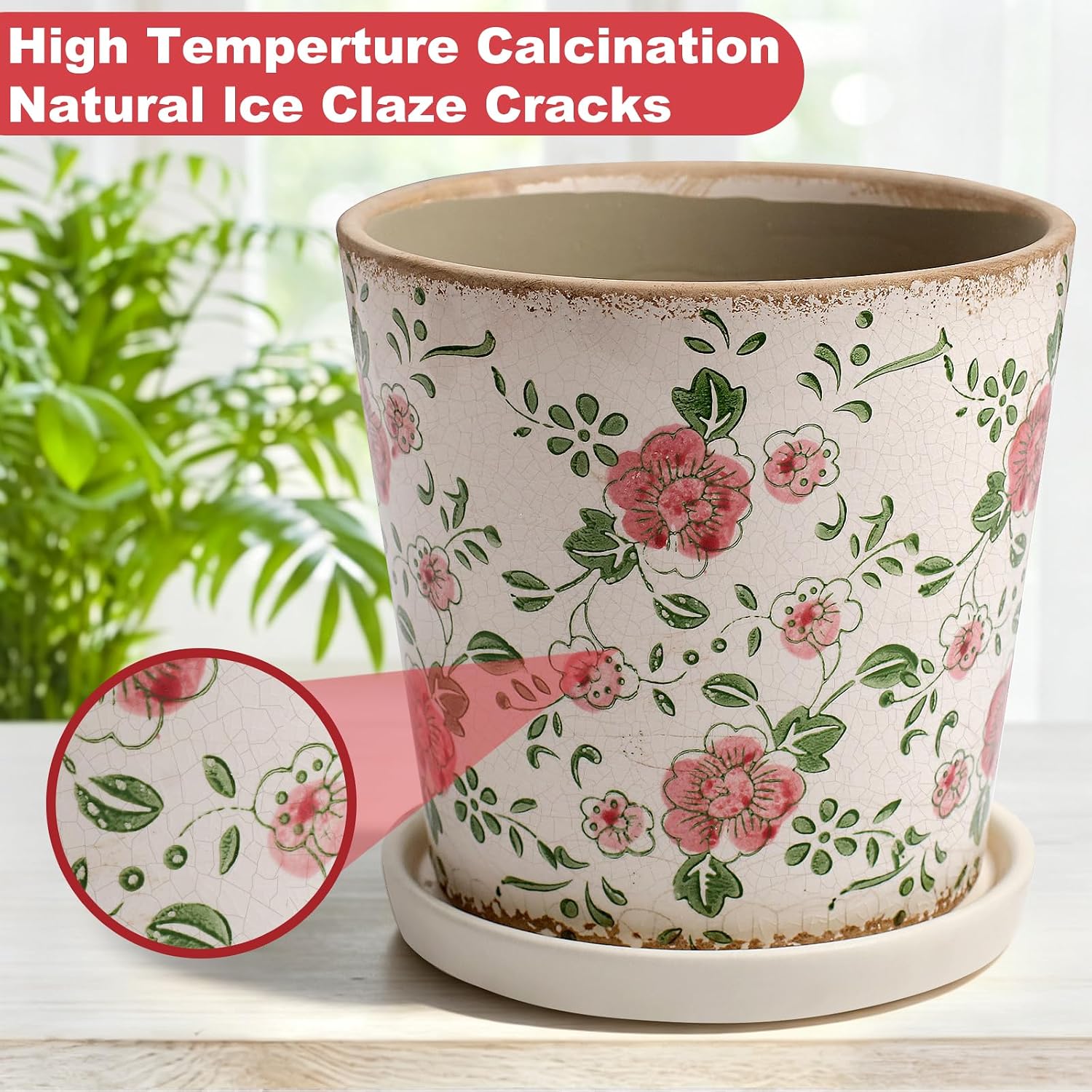 Ceramic Flower Pots for Indoor Plant with Drainage Hole & Saucer image 5