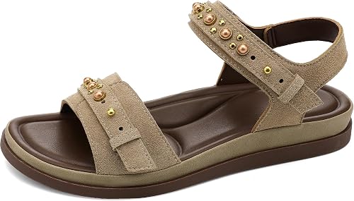UBFEN Womens Sandals Comfortable Arch Support Steel Beaded Flat Sandals with Bac