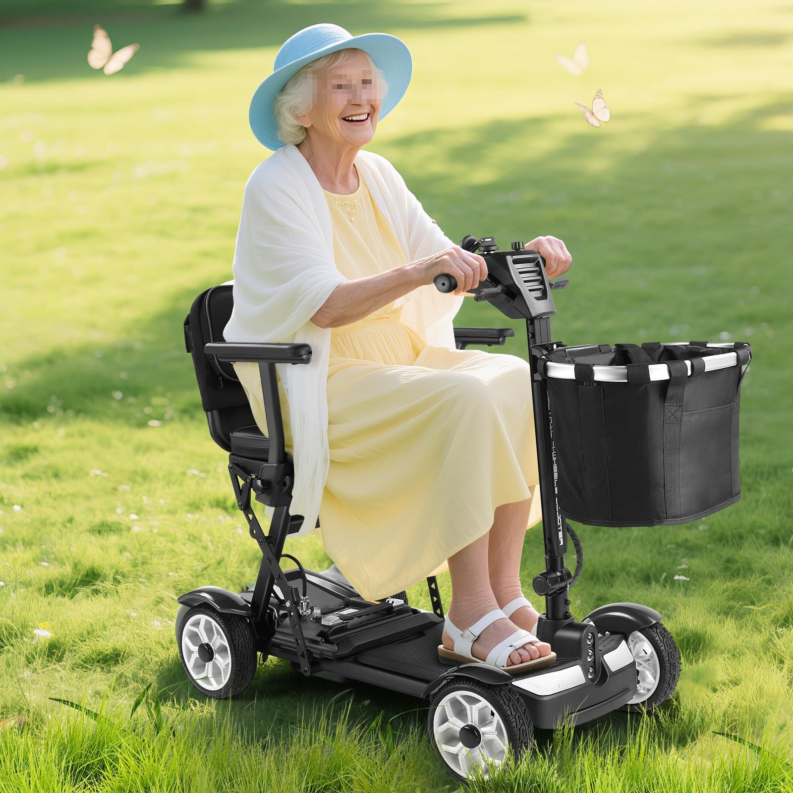 Scooters para Personas Mayores,Scooter De Movilidad De Viaje con Motor De 4 Ruedas,Scooter De Movilidad Plegable,con Batería De Litio Extraíble De 20 AH,Apto para Personas Mayores Black