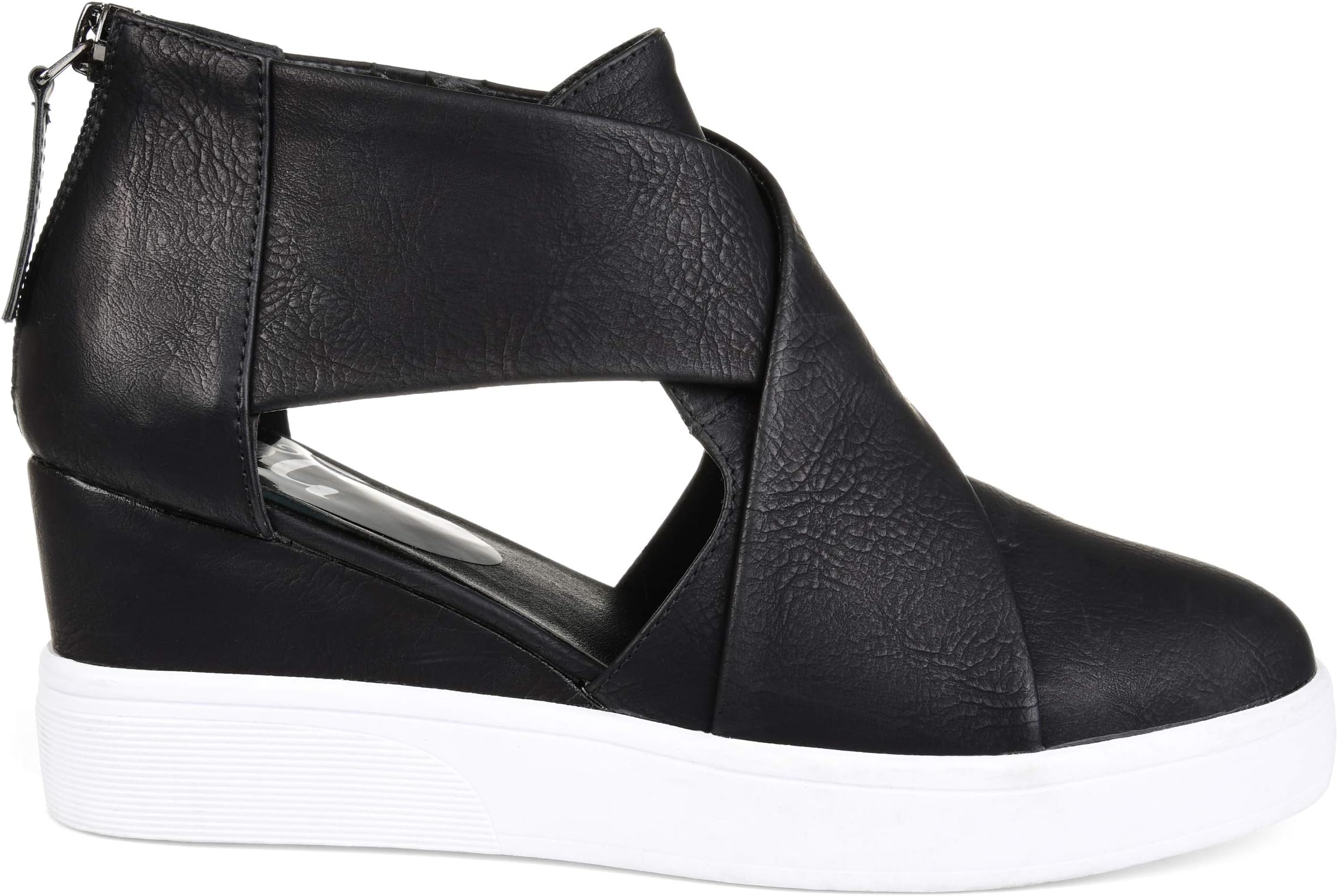 Brinley Co. Womens SEB Athleisure D'orsays Criss-Cross Sneaker Wedges Black, 5.5 Regular US