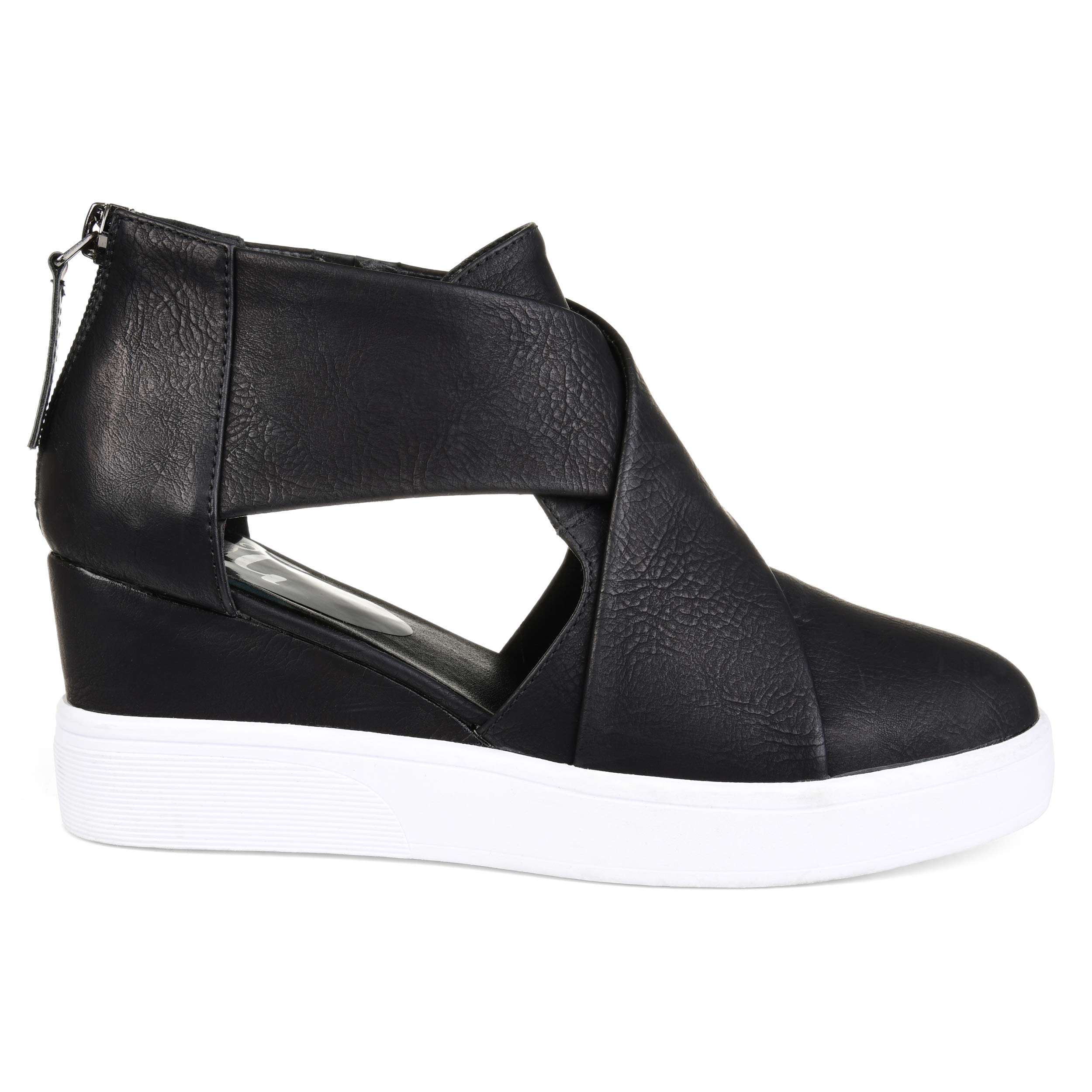 Brinley Co. Womens SEB Athleisure D'orsays Criss-Cross Sneaker Wedges Black, 5.5 Regular US