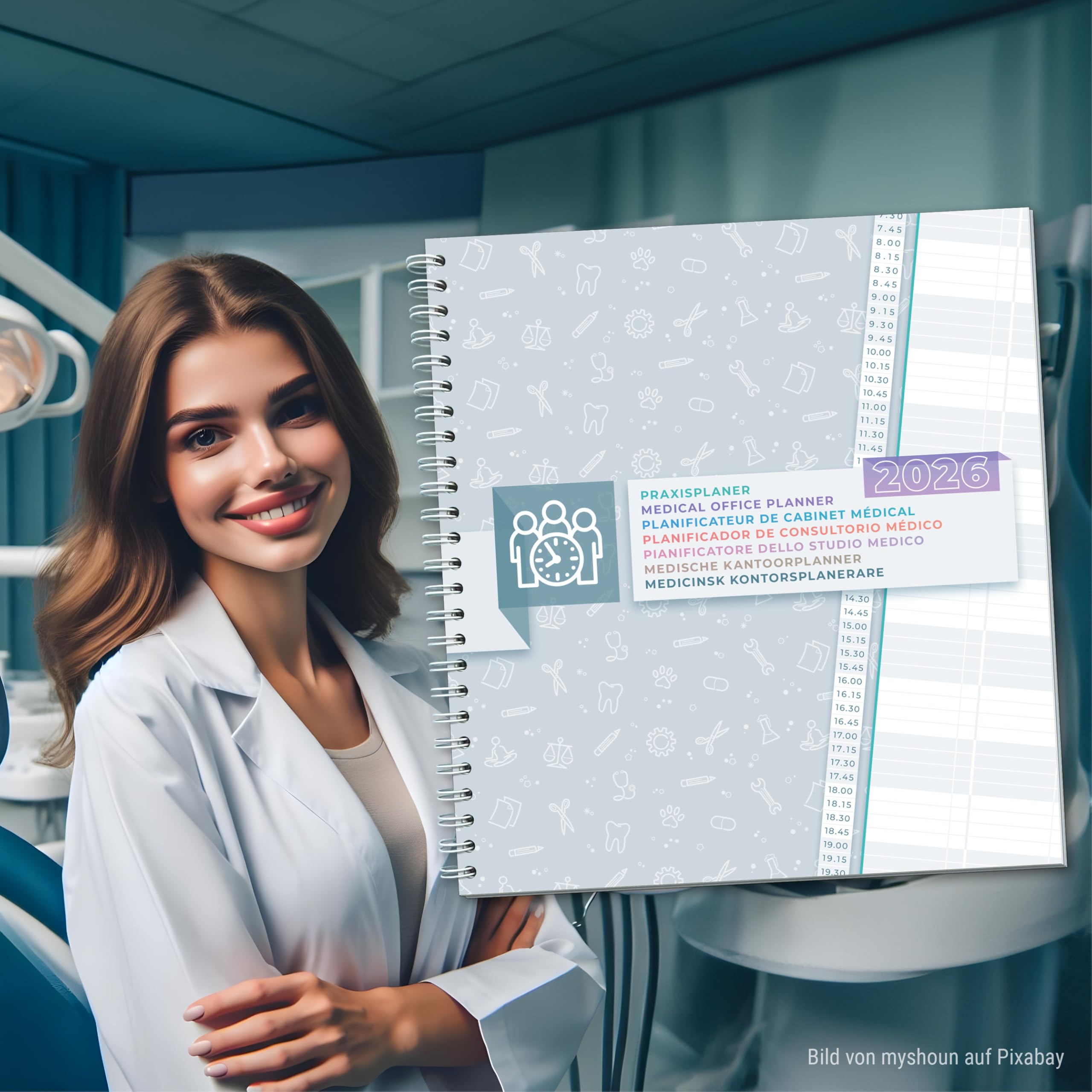 1 agenda dello studio 2026 in 15 minuti, 2 colonne/giorno, agenda medica, libro degli appuntamenti extra grande, 33 x 30 cm calendario dello studio registro