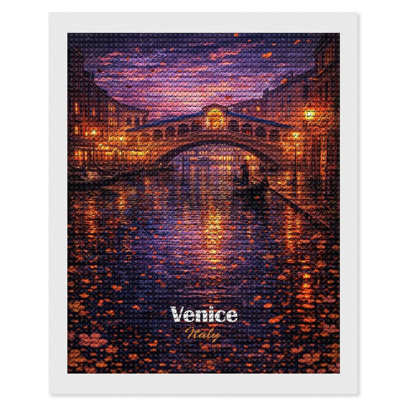 Junmoney Venice Italy Rialto Bridge Gondola Diamond Painting Canvas Kit 16"x20", for Teens, Vintage Style Decor, Modern Decor, Home Wall Art, Festive Craft Gift