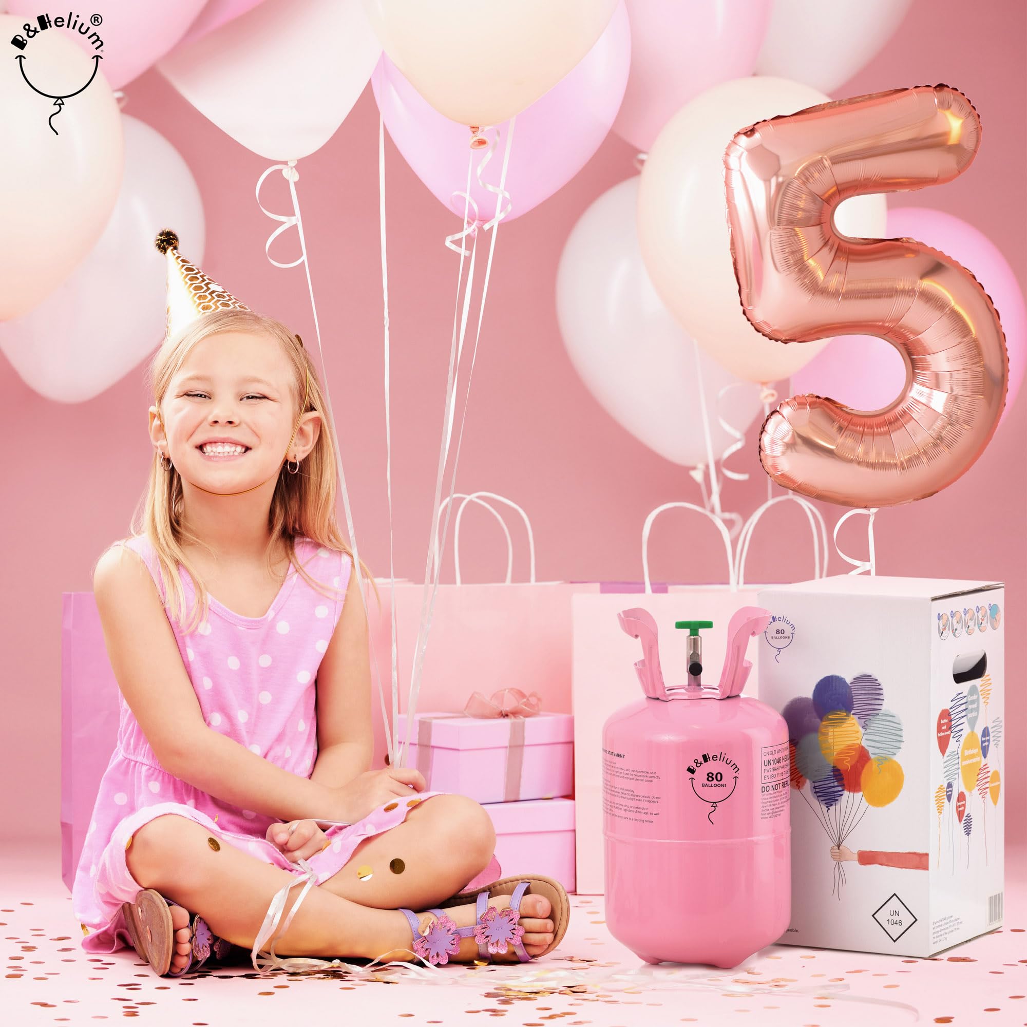 B&Helium Rosa Heliumflasche mit Ballongas für 80 langanhaltende Ballons – Inklusive Füllventil – Perfekt für Partydekoration,Geburtstagen, Hochzeiten und diverse Veranstaltungen.