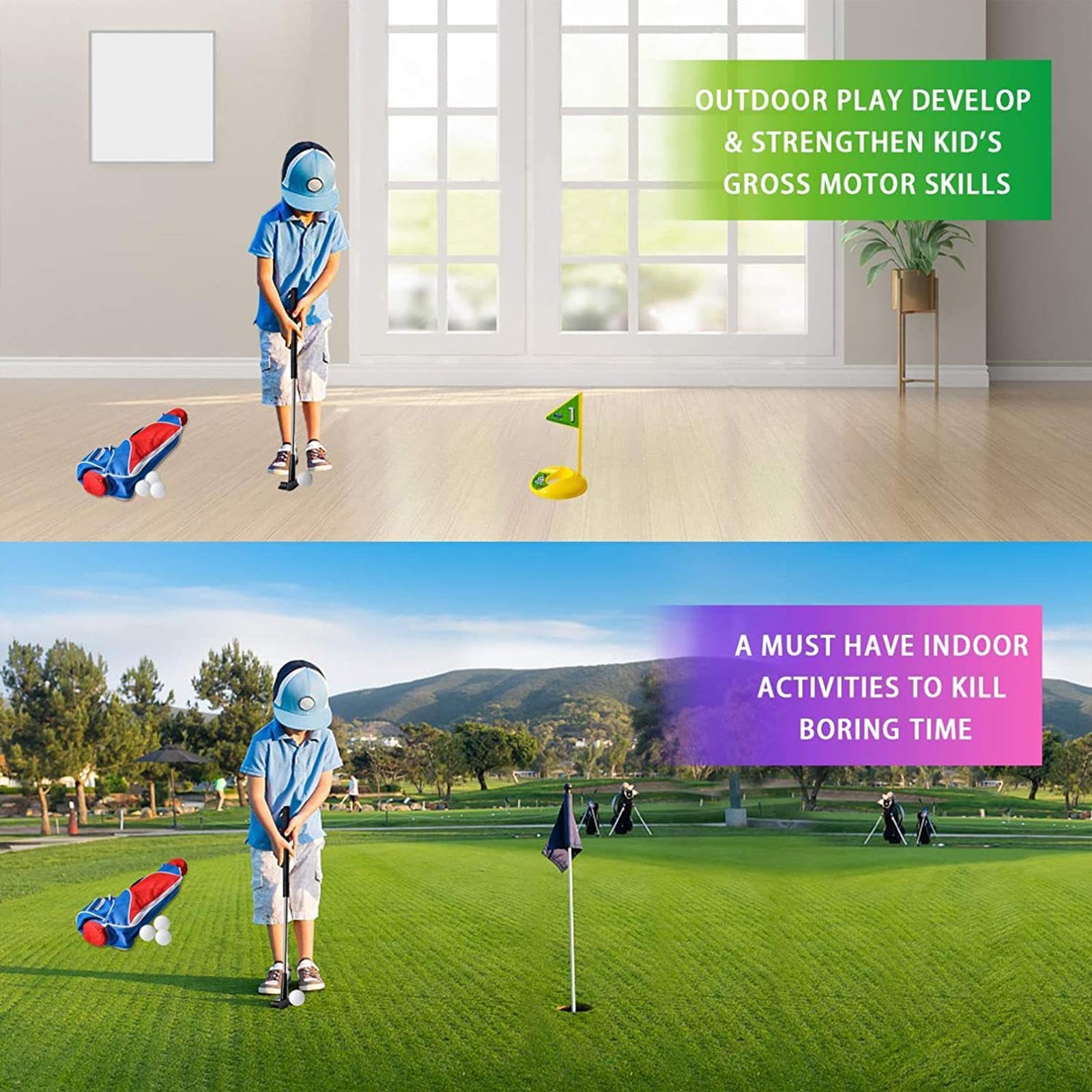 Juego de Palos de Golf Portátiles Y Educativos para Niños, Ideales para El Jardín, Interiores Y Patios Traseros.
