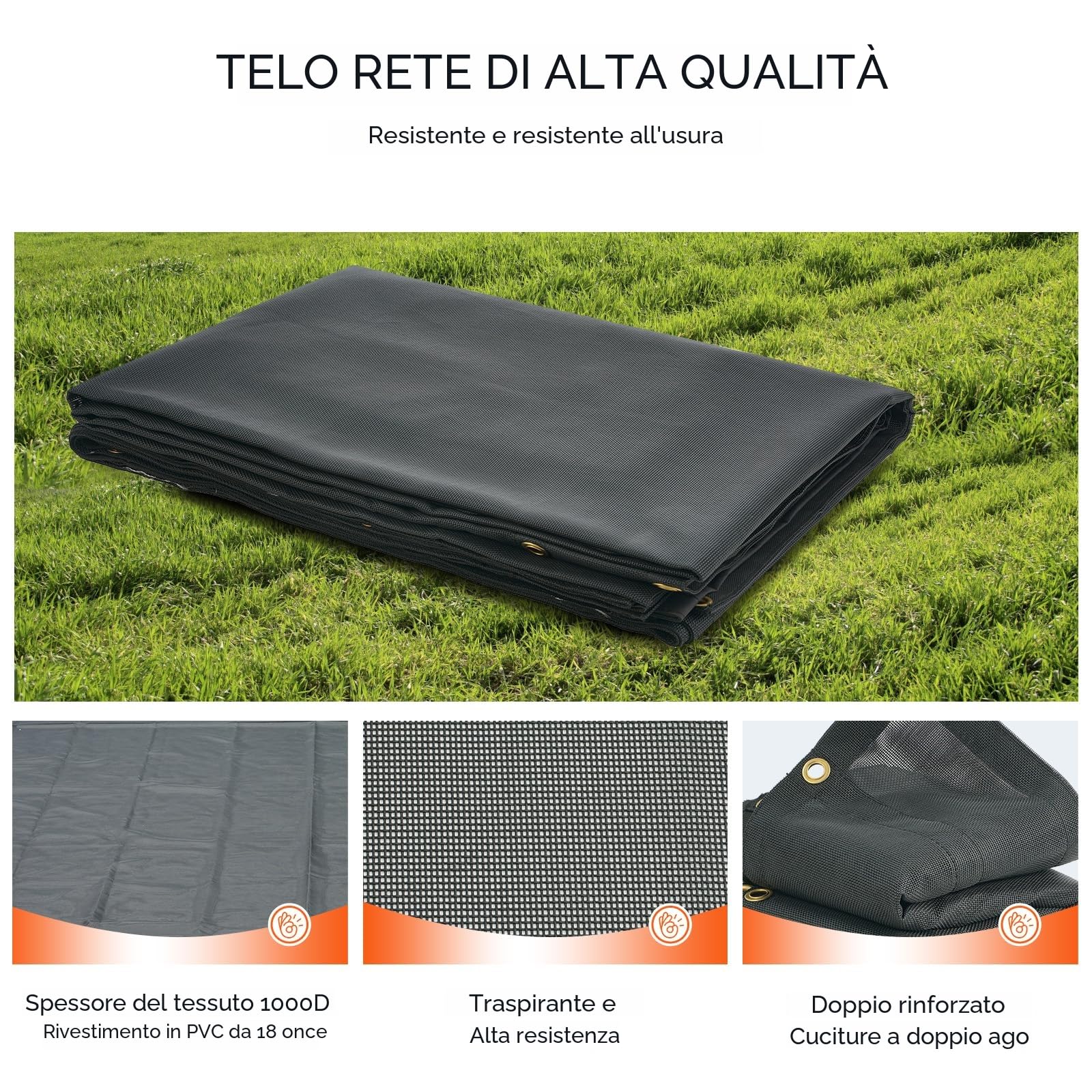 VEVOR Telo in Rete per Autocarro con Cassone Ribaltabile, 7 x 18 Piedi, Copertura Nera Resistente Rivestita in PVC con Doppia Tasca da 5,5" 18 Once, Occhielli in Ottone, Fettuccia Doppia Cucitura