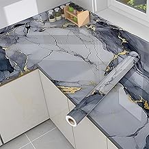 Wall Stickers DIY Wallpaper Vinyl Marble Wallpaper Peel and Stick Waterproof wllpaper for Home Kitchen Countertop Cabinet Furniture Oil Proof Kitchen Stickers [ 60 * 200cm ] (Natural Gold Blue)