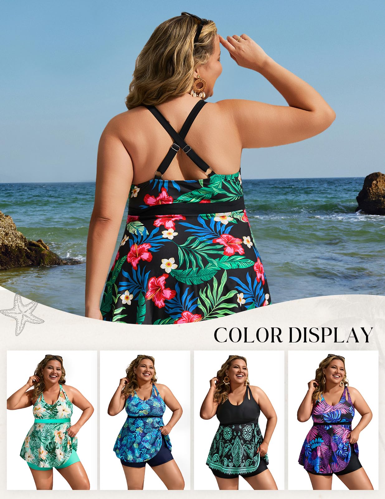 Hanna Nikole Costume da Bagno Due Pezzi da Donna con Controllo della Pancia e Vita Alta Costume da Bagno Vintage con Gonna