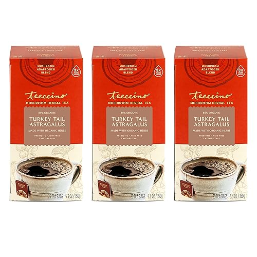 Miniatura 6 de Teeccino Té de hierbas de hongos - Arce tostado con astrágalo de cola de pavo - Sin cafeína, prebiótico, 3 veces más hierbas - 25 bolsas de té