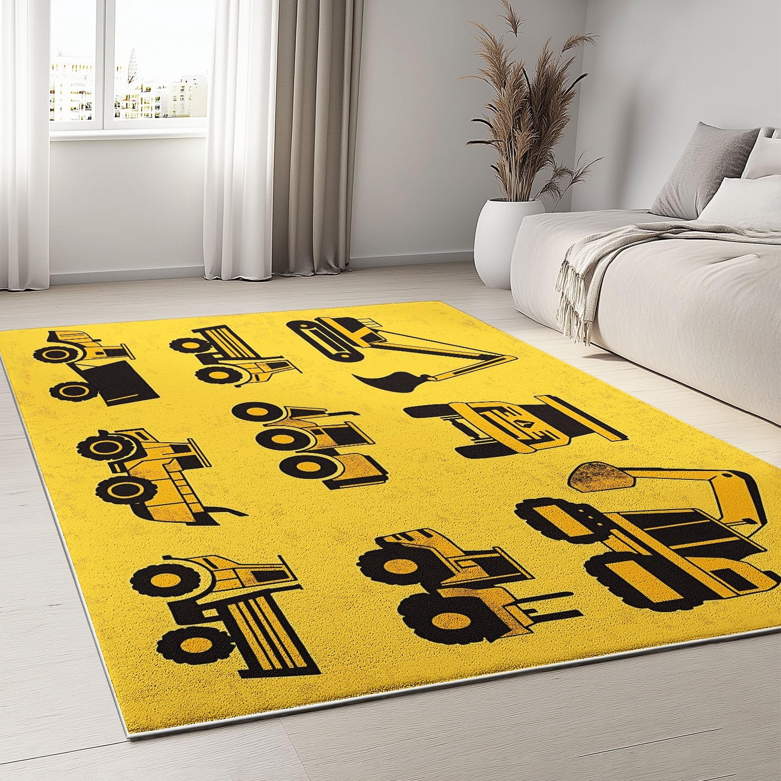Generico Veicoli Da Costruzione Dei Cartoni Animati Tappeto Salotto Moderno Flanella Stampa 3D Tappeti Camera Da Letto Rug Cucina Antiscivolo Lavabile Per Tappeto Cameretta 120 x 180 cm
