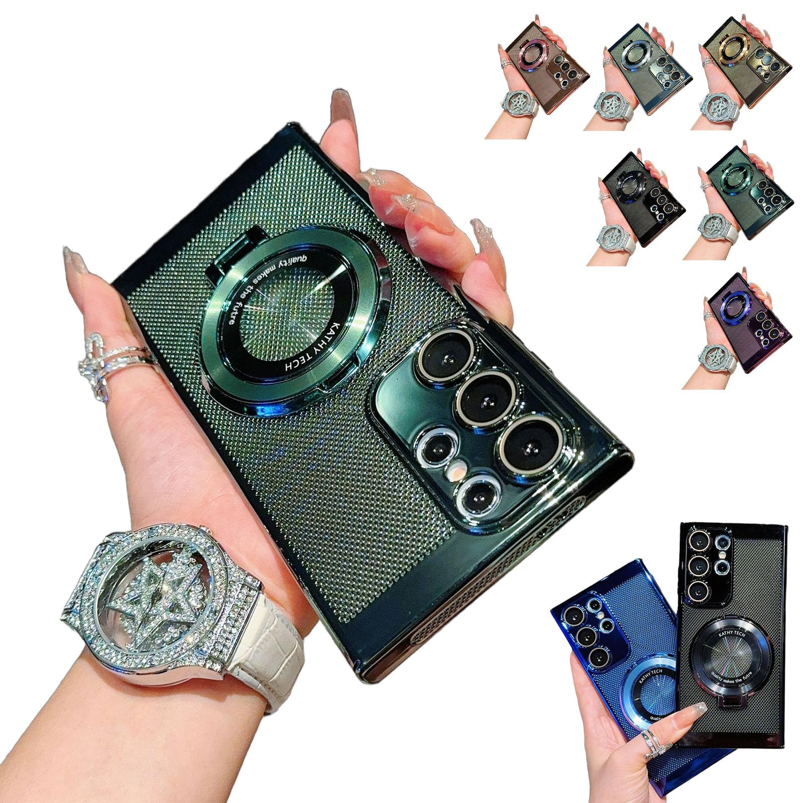 Generic Suitable for Samsung S23/S24 Series Electroplated Magnetic Attraction Cooling Mobile Phone Case, Electroplated Magnetic Stand Mobile Phone