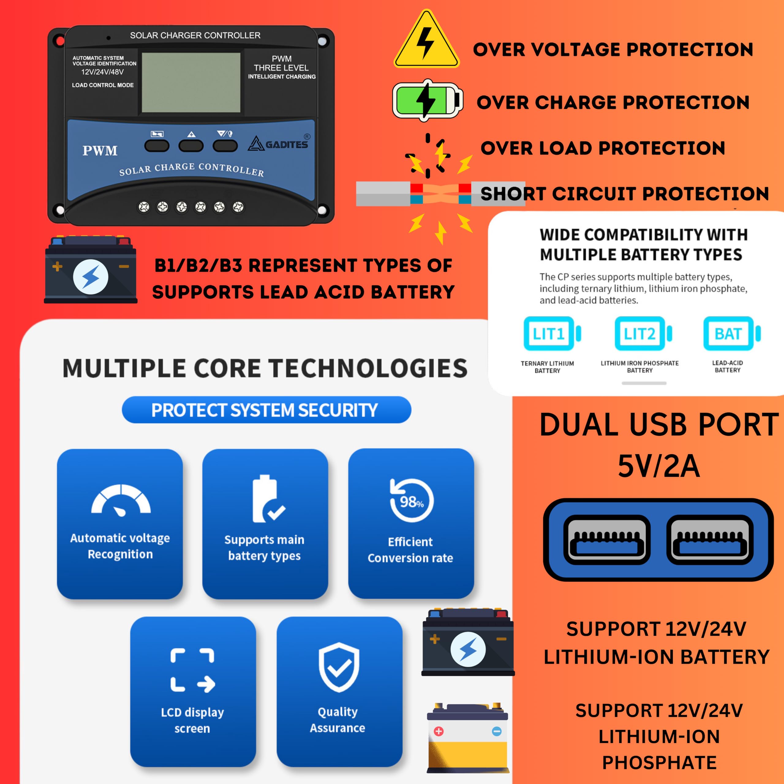 60A Solar Charge Controller PWM – Efficient and Reliable Solar Panel Regulator with LCD Display for 12V/24V/48V Systems (SOLAR CHARGER PWM 60 AMPS) - Image 3 thumbnail