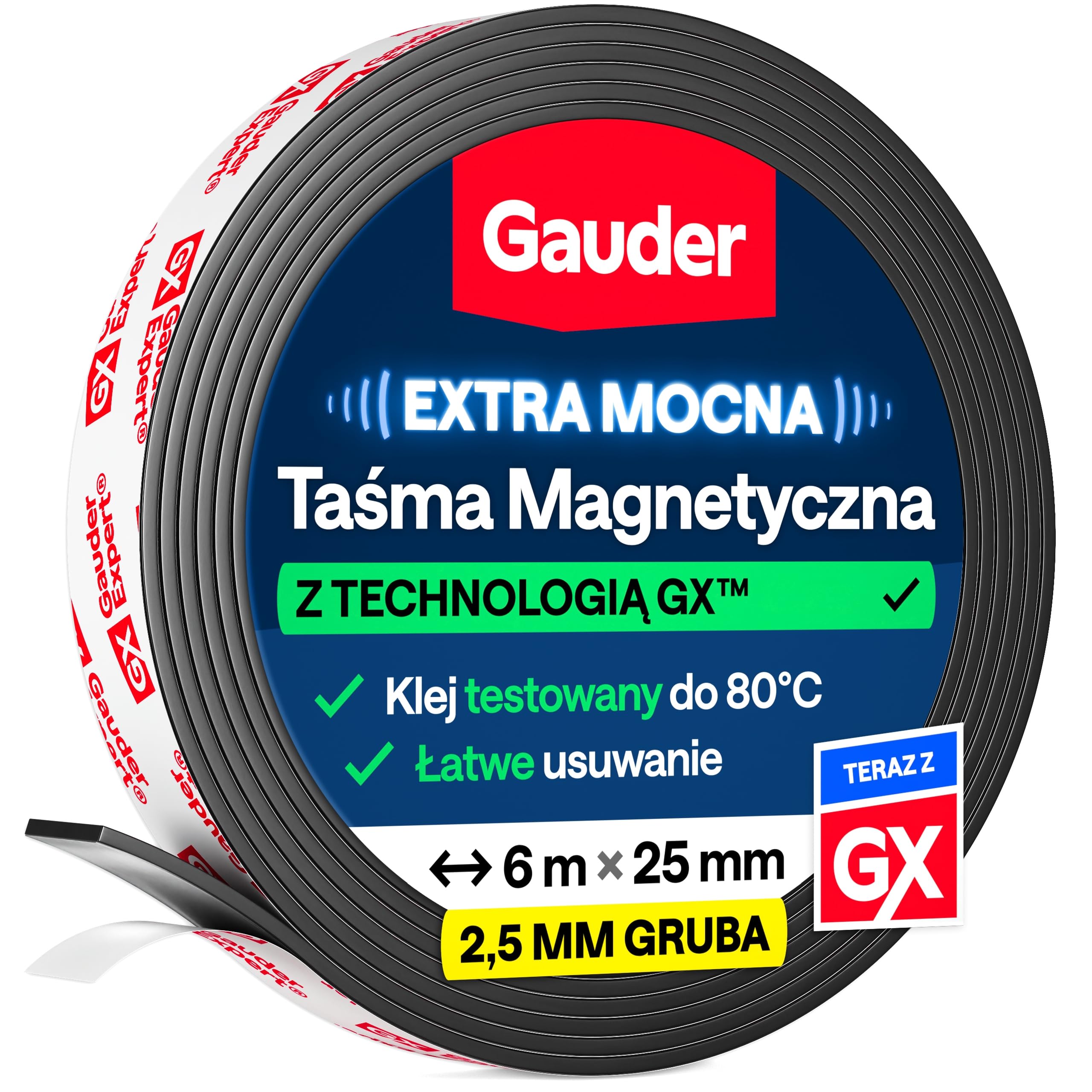 GAUDER Taśma magnetyczna samoprzylepna mocna - Pasek magnetyczny mocny - Przycinalna taśma magnetyczna ekstra mocna - Taśma magnetyczna ekstra mocna - Magnes taśma (6 m x 25 mm)