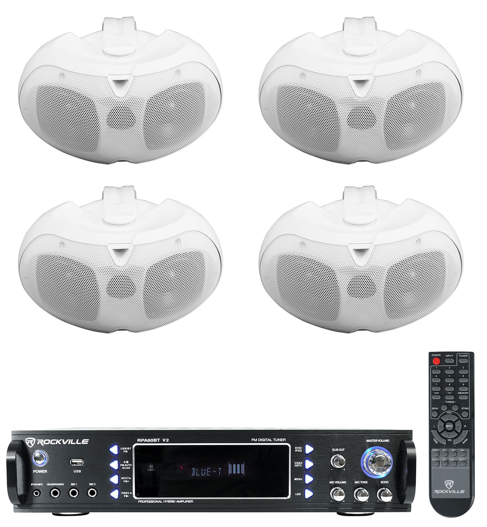 (4) Rockville D4-16 White Dual 4
