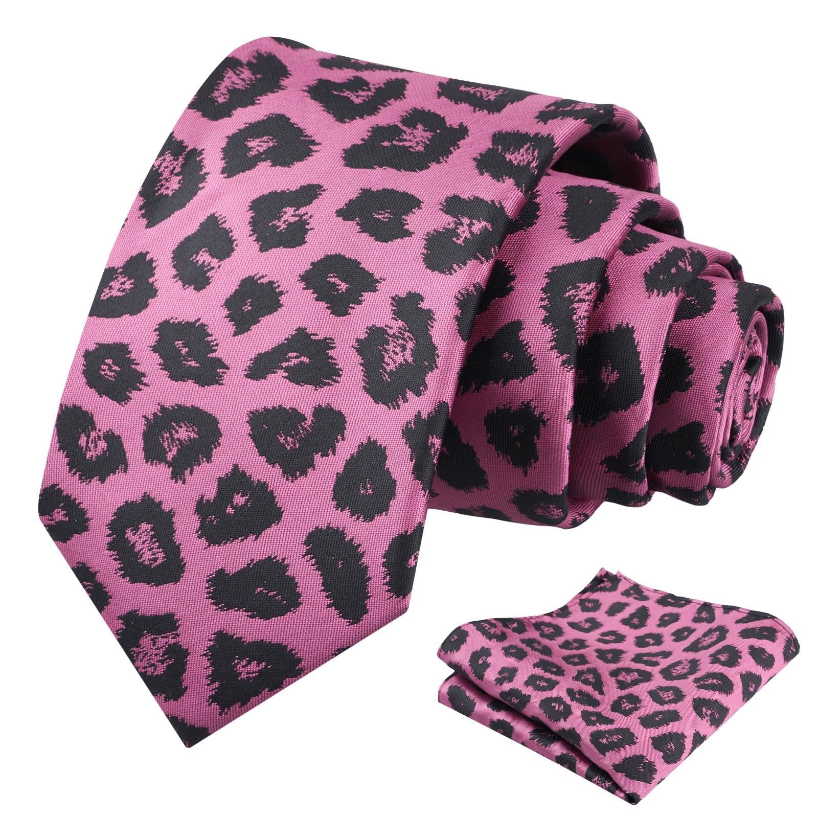 Alizeal Mens Leopard Necktie with Pocket Square Set, 3.15''/2.36''