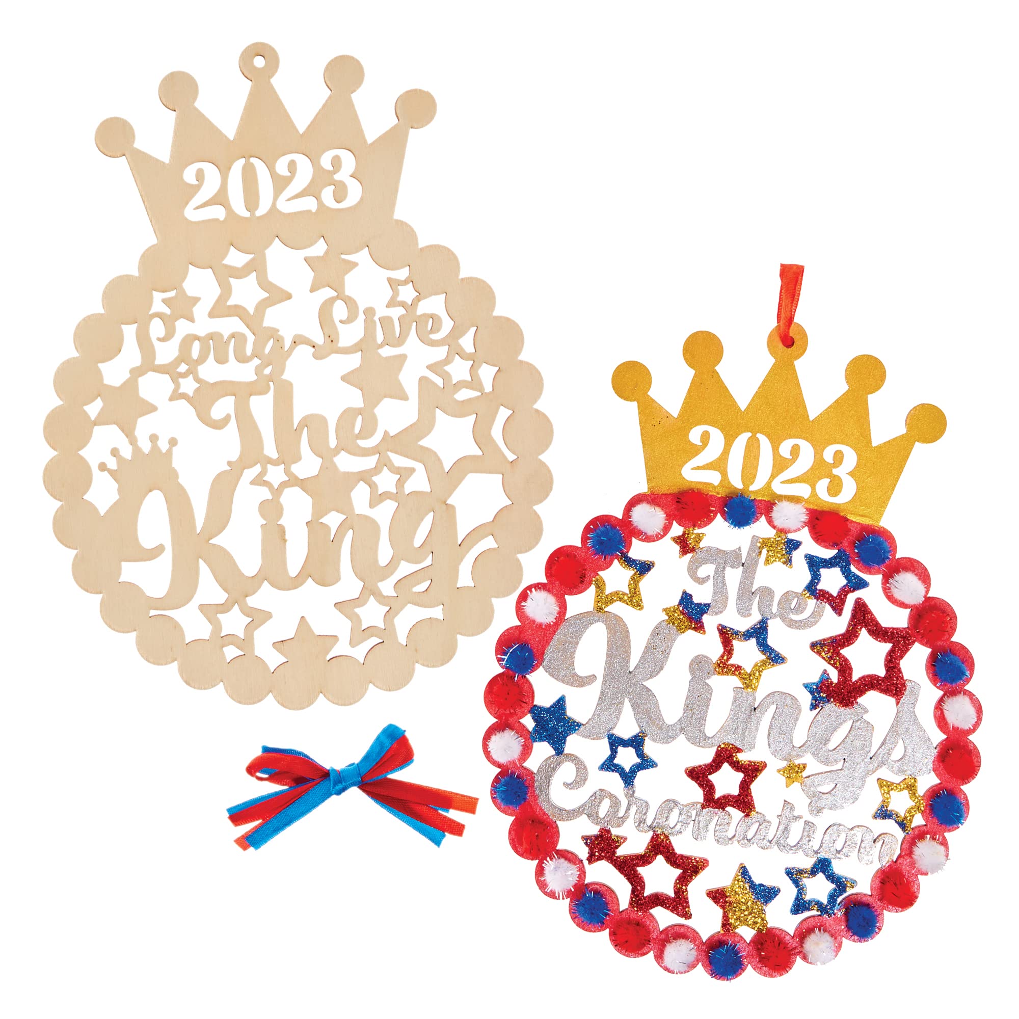 Baker Ross CN134 Kings Coronation Wooden Filigree Wreaths - Pack of 4, Kids Make Your Coronation Decorations