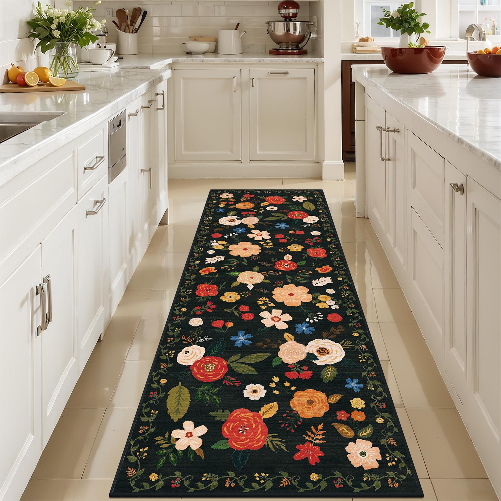 U'Artlines 2'x6' Boho Runner Rug for Hallways Kitchen Colorful Floral Soft Non Slip Washable Floor Carpet Runners for Entryway Laundry Room Bathroom