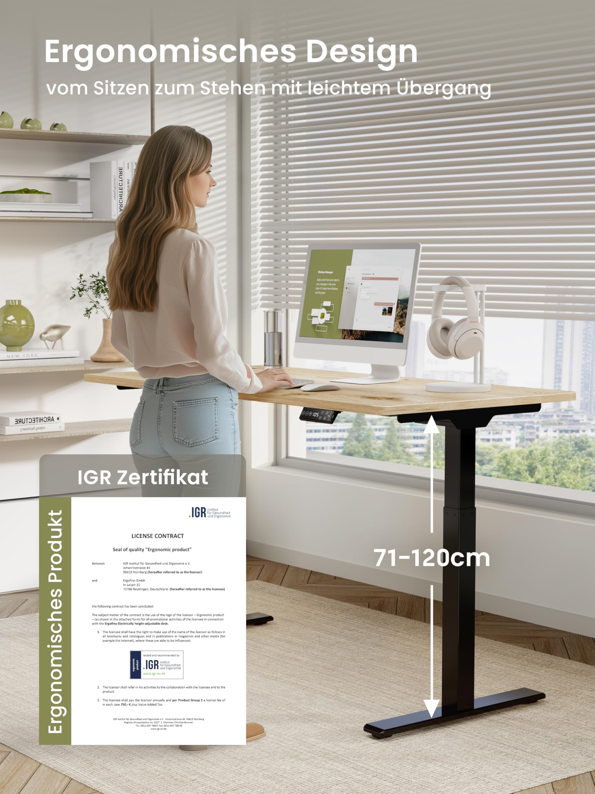 Höhenverstellbarer Schreibtisch Gestell Elektrisch - Tischgestell stufenlos mit 3 Speicher-Steuerung, Computertisch Gestell mit 2 Motoren, Weiß