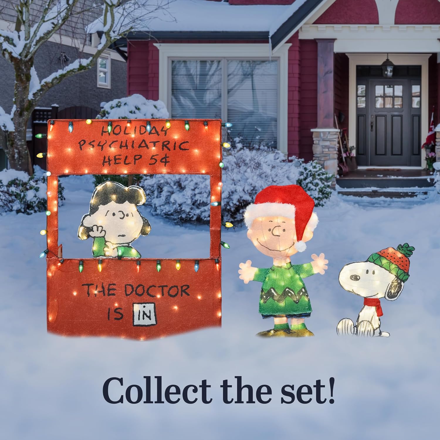 Peanuts 2 Dimensional Holiday Christmas Lighted LED Outdoor DÉCOR 42IN Tall Lucy Holiday Help Booth