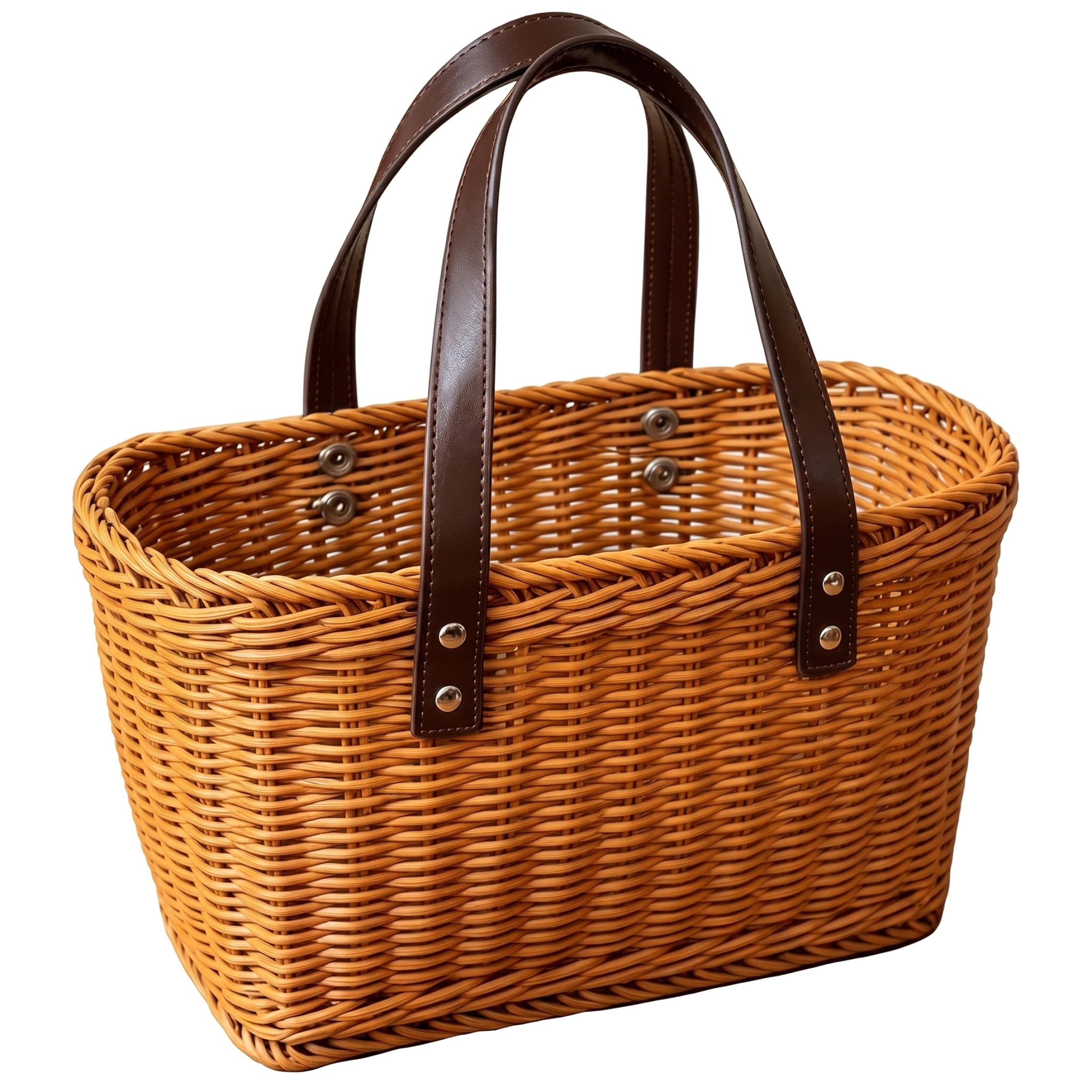 Farmers Market Basket, Handwoven Wicker Basket with Handle, Lightweight Tote for Groceries, Picnic, Flower Gathering, Light Brown, 33x9.5x20 cm