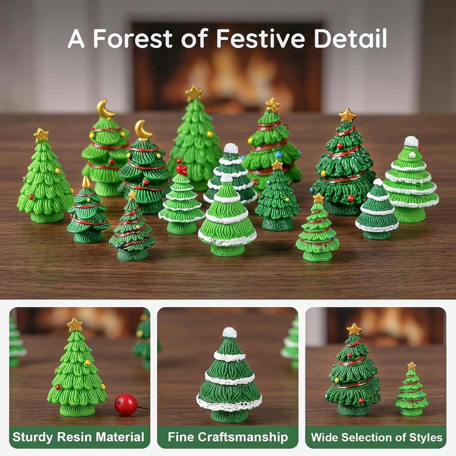 20 Pcs Mini Resin Christmas Trees, Tiny Holiday Tabletop Decor