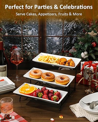 Miniatura 5 de Yedio 3 Tier Serving Trays for Party, Porcelain Serving Platters and Trays, 12 Inch Tiered Tray Stand, Fruit Tray, Trays for Serving Food, White
