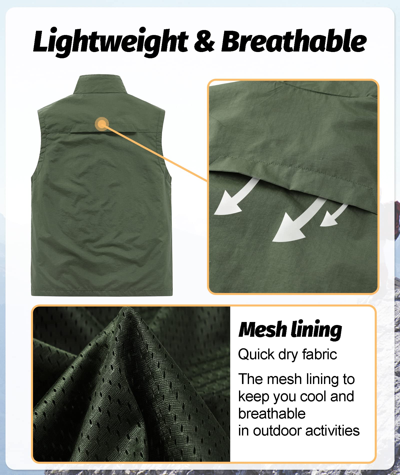 Gilet ad Asciugatura Rapida da Uomo Leggero Gilet da Pesca Estivo Gilet Sportivi da Caccia Reporter Fotografico Multitasca Giubbini da Viaggio