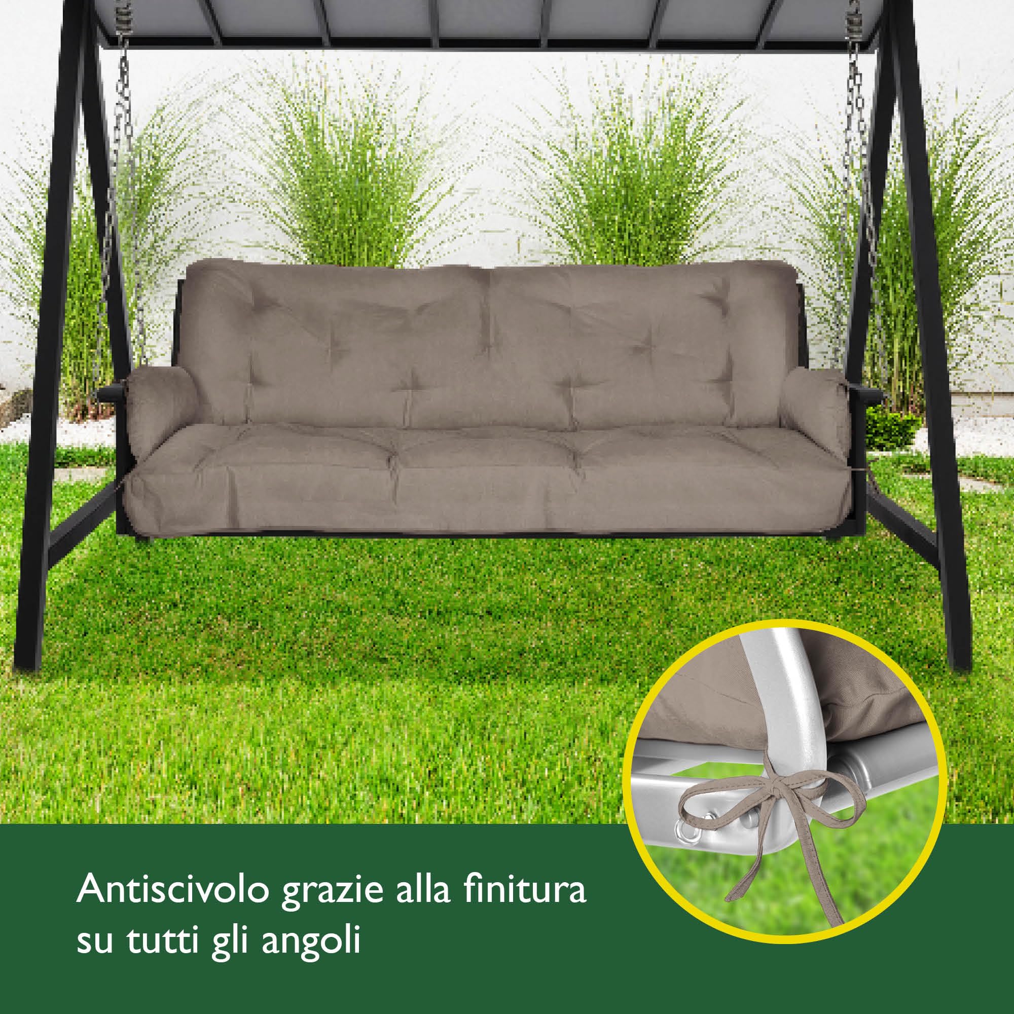 Beautissu Cuscini per dondoli e altalene da Giardino Flair HS - 180x50x8 cm - 2 braccioli e Un soffice Cuscino Grande - Taupe