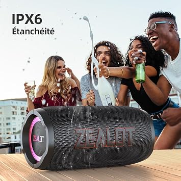 Zealot Portable Bluetooth Speaker with LED Light, Wireless Outdoor Speaker, 50 W Powerful Sound, 30 Hour Autonomy, AUX Port, USB, TF Card, Bluetooth 5.3 and IPX6 Waterproof