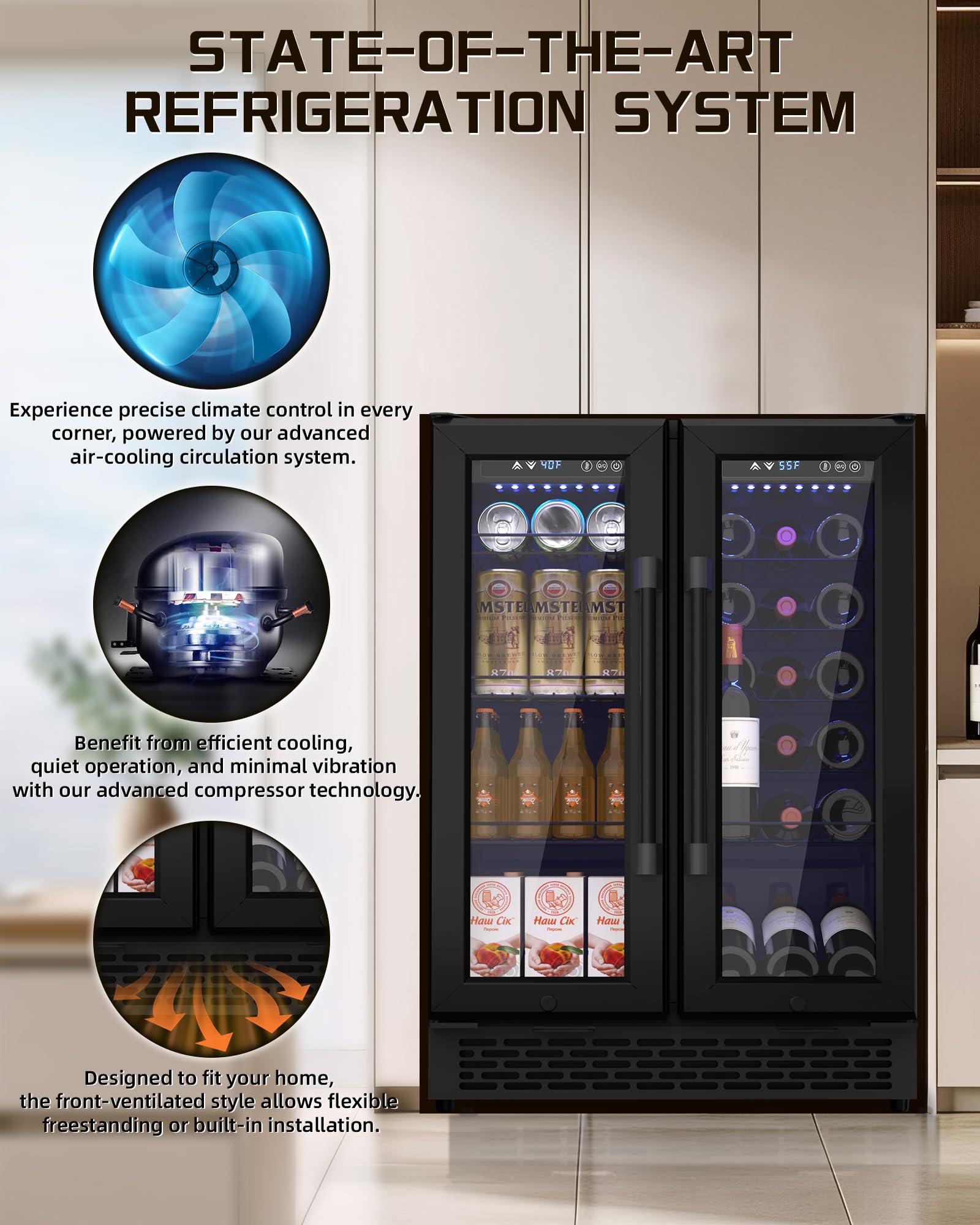 Minorfun 18 Inch Glass Door Beverage Refrigerator – 160 Can Mini Fridge For Wine, Beer, Soda, Ideal For Home, Office, Or Bar, Under Counter Built-In Design (Metal Black,) on Fridge.com - View 6