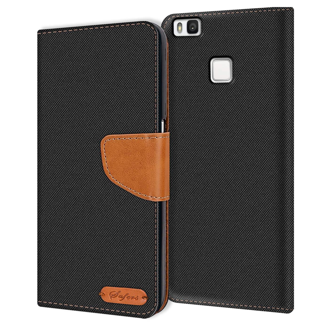 Verco Huawei P9 Custodia per Cellulare, Caso Tessuto per Huawei P9 Cover Tessilo Portafoglio Case, Nero