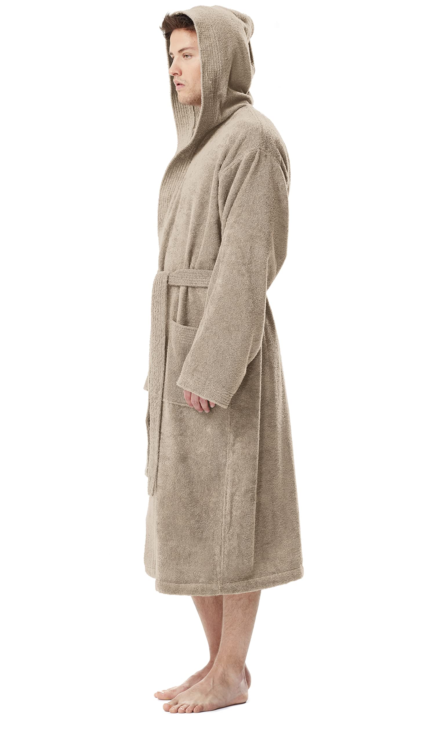 Albornoz con capucha para hombre, longitud normal, 100% tela de rizo de algodón, Azul Real, XXL-3XL