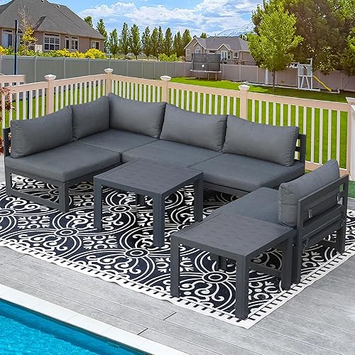 RADIATA 7 Piece All-Aluminum Patio Furniture Sectional Set with Side Table Outdoor Conversation Set with 29'' Large Depth Seat Luxury Sofa Set (Gray)