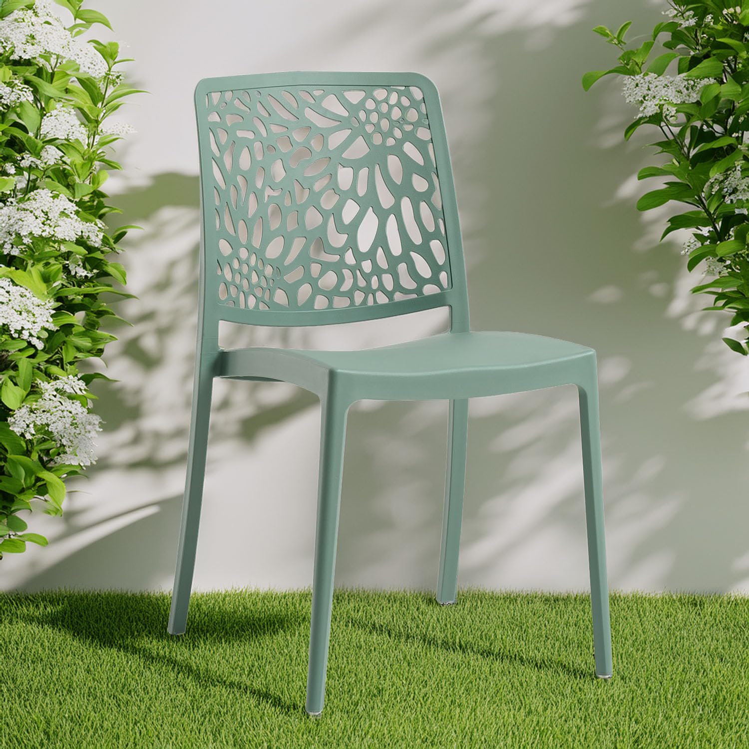 SIEDITI FUORI E DENTRO Chaises de Jardin en polypropylène avec Fibre de Verre, chaises empilables pour extérieur ou intérieur, Design Moderne et Naturel - Sole (6 chaises, Vert Sauge)