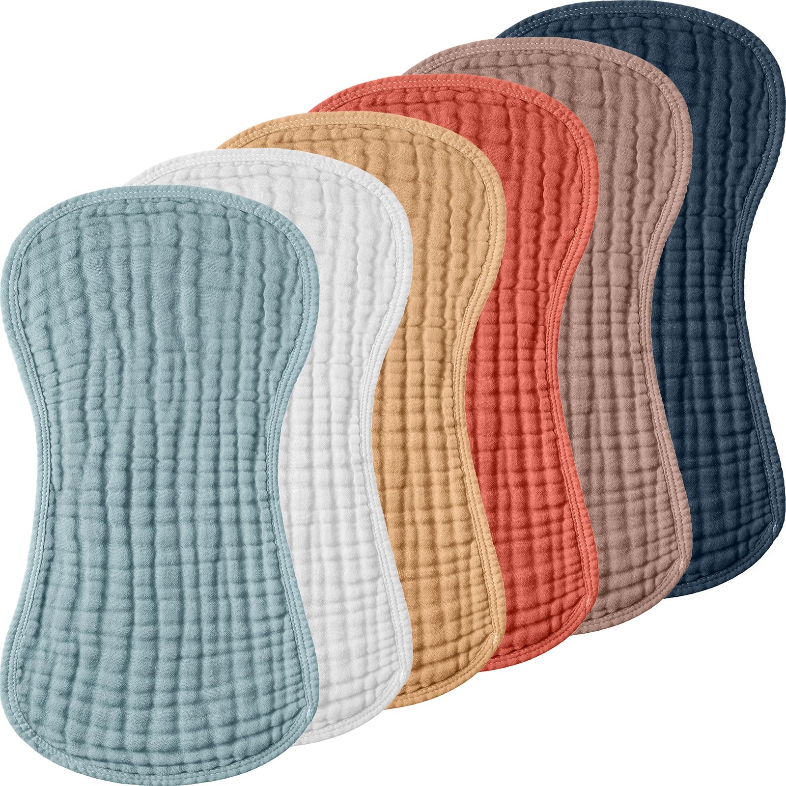 FriendaFrienda 6 Pieces Muslin Burp Cloths for Baby Burp Cloth Multi Colors Muslin Washcloths Diapers 6 Absorbent Layers Newborn Face Towels for Baby Boy Girl Unisex, 9 x 20 Inch (Cute Colors)
