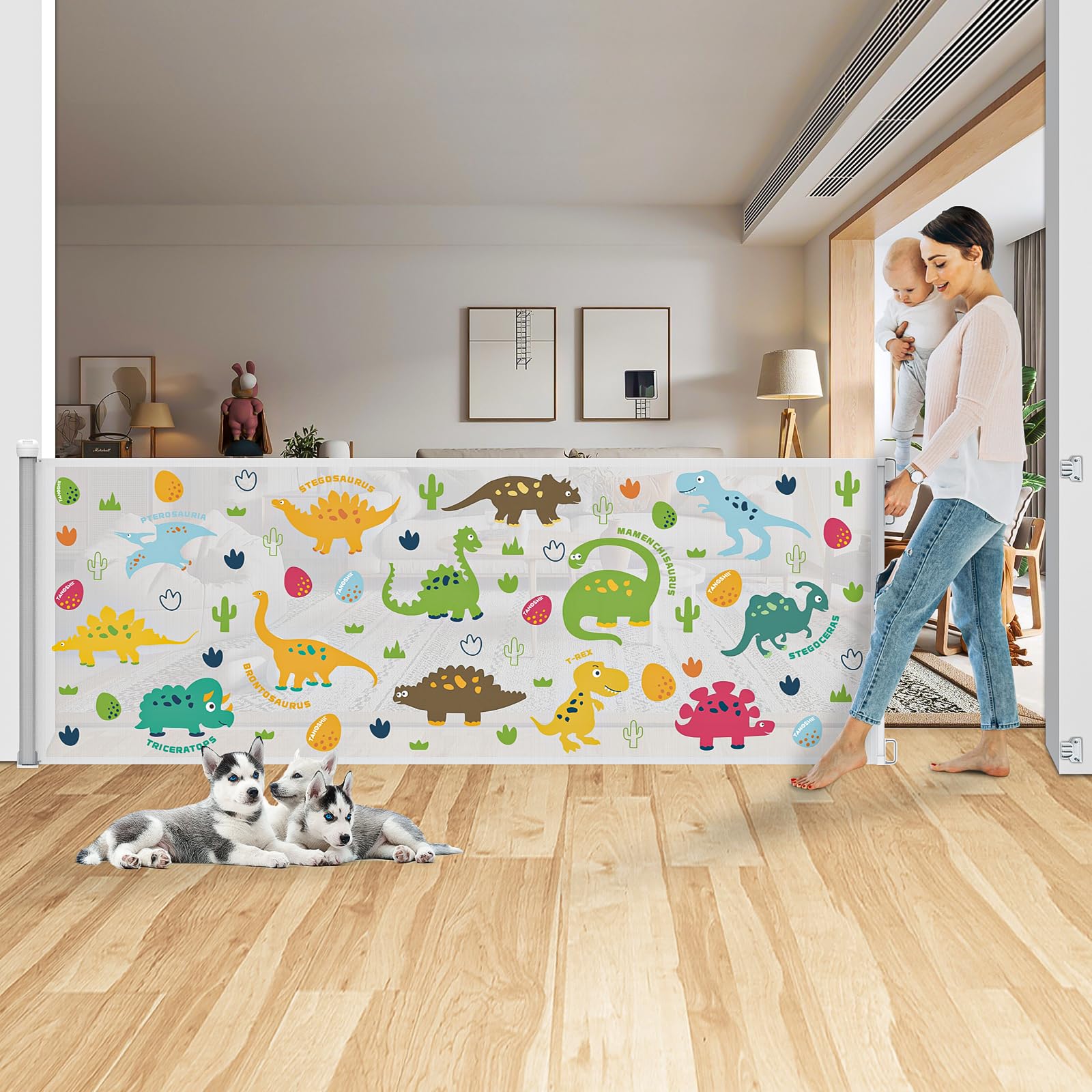 78 Inch Extra Wide Retractable Baby Gate for Large Opening, Child Safety Indoor/Outdoor Retractable Mesh, 34" Tall for Doorways, Stairs,