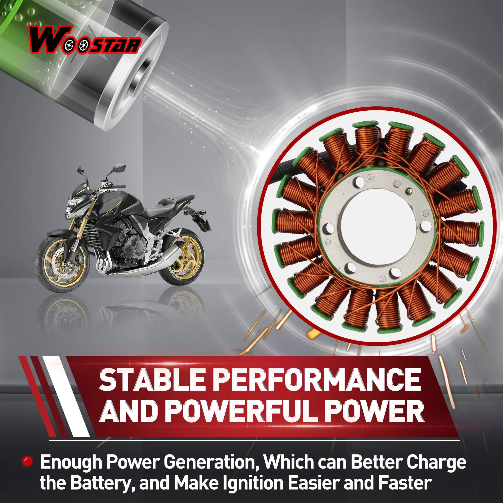 WOOSTAR 18 Bobine 3 Fils Magnéto Stator Remplacement pour 2009-2016 CB1000 CB1000R OEM 31120-MFN-D01 31120-MFM-D61