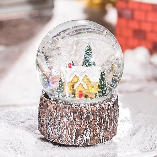 Miniatura 15 de Globo de nieve de cristal de Navidad Polystone Musical Water Globe con música para decoración navideña, Papá Noel y muñeco de nieve Papá Noel,Casa