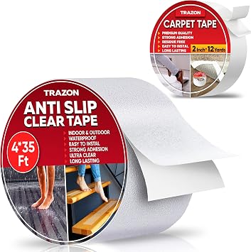 Trazon Grip Tape - Heavy Duty Anti Slip Tape Clear Outdoor/Indoor Carpet Tape Double Sided - Rug Tape Grippers for Hardwood Floors and Area Rugs